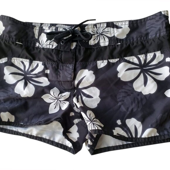 NWT Tribord Black & White Floral Hawaiian Print Board Shorts Surfing Size 24/25 - Picture 6 of 16